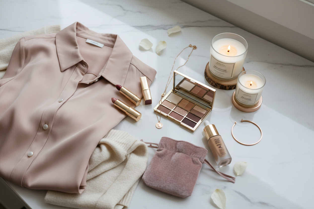 chic makeup clothes and candles